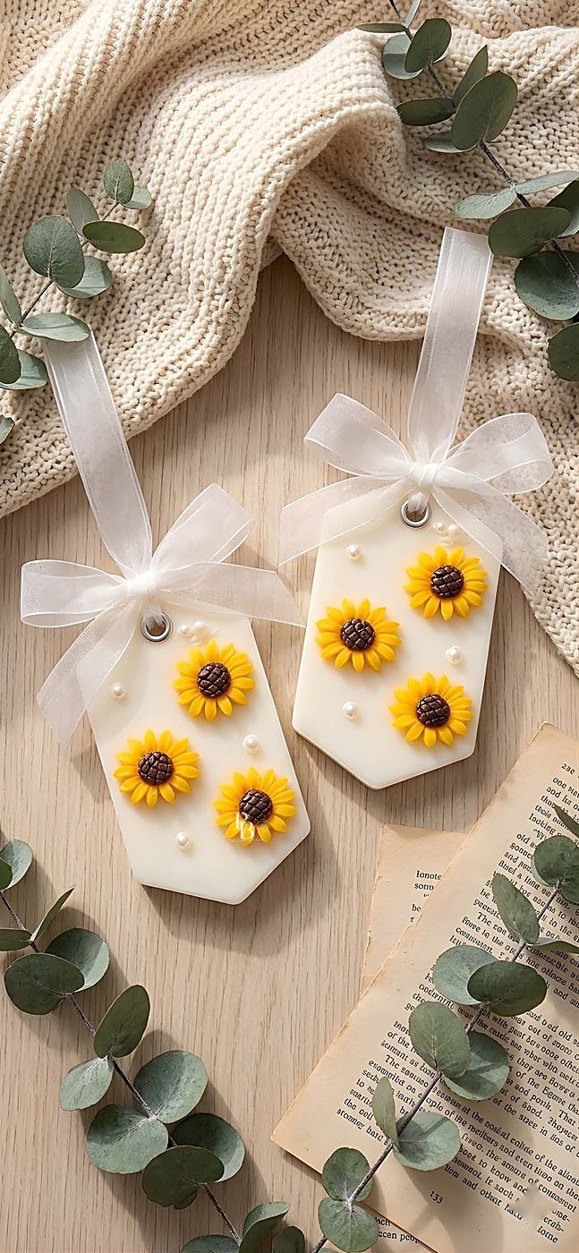 Hexagonal wax sachets dotted with small sunflowers and pearls, handmade soy wax, Pink Blossom bulk order