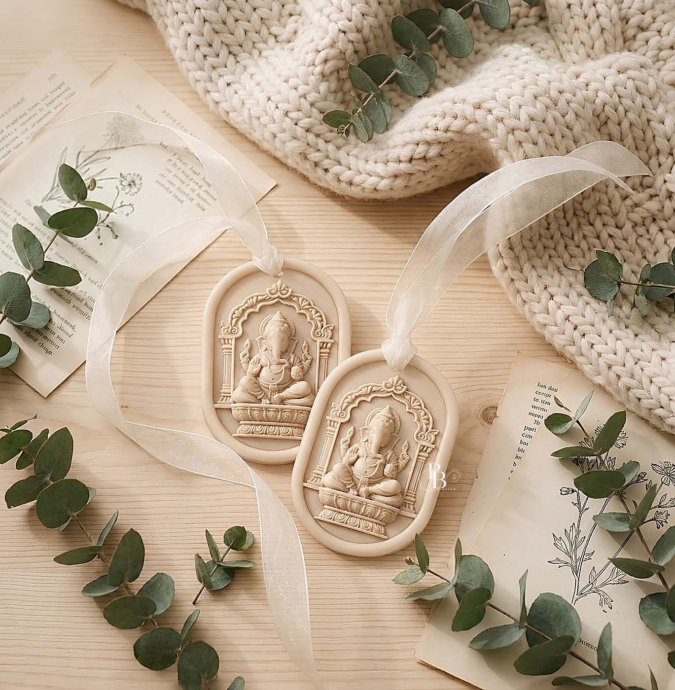 Arched wax sachets with an embossed Ganesha relief, handmade soy wax, Pink Blossom bulk order