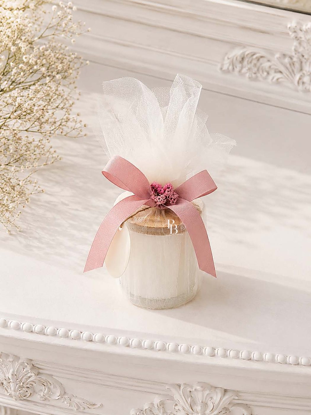 Jar candle wrapped in tulle with a pink satin ribbon, 200ml Foster Jar with wooden Lid, handmade soy wax, Pink Blossom bulk order