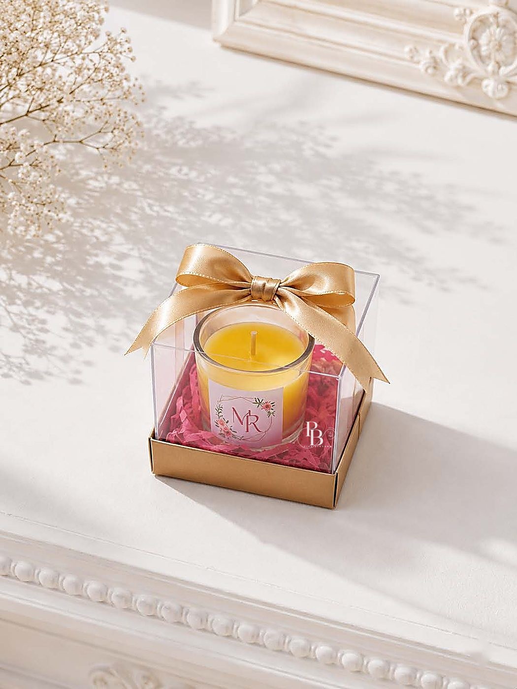 Glass jar candle in a clear gift box with gold ribbon, 60 ml Glass Jar with Lid, handmade soy wax, Pink Blossom bulk order