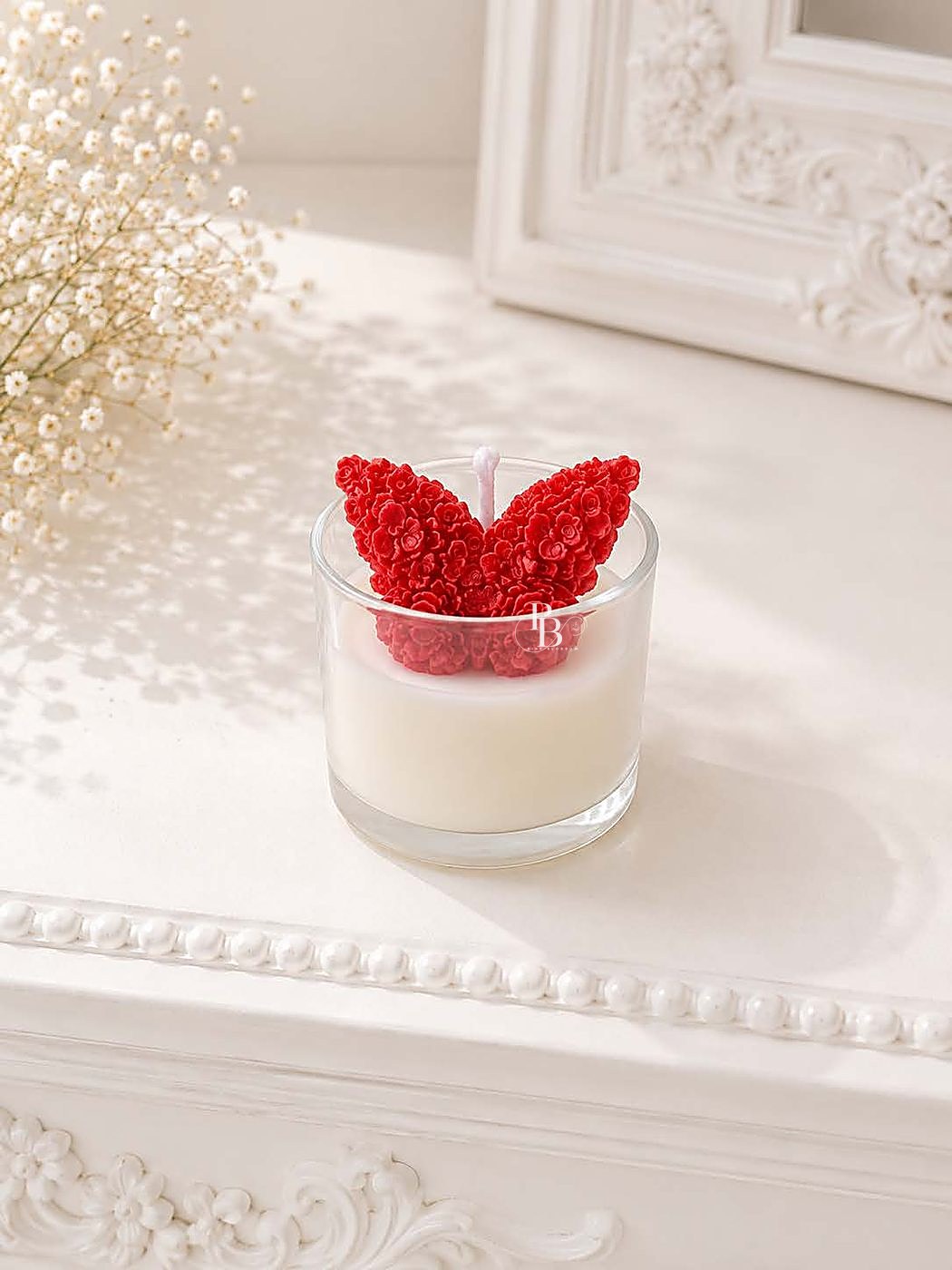 Glass jar candle topped with a red butterfly, 60 ml Glass Jar, handmade soy wax, Pink Blossom bulk order